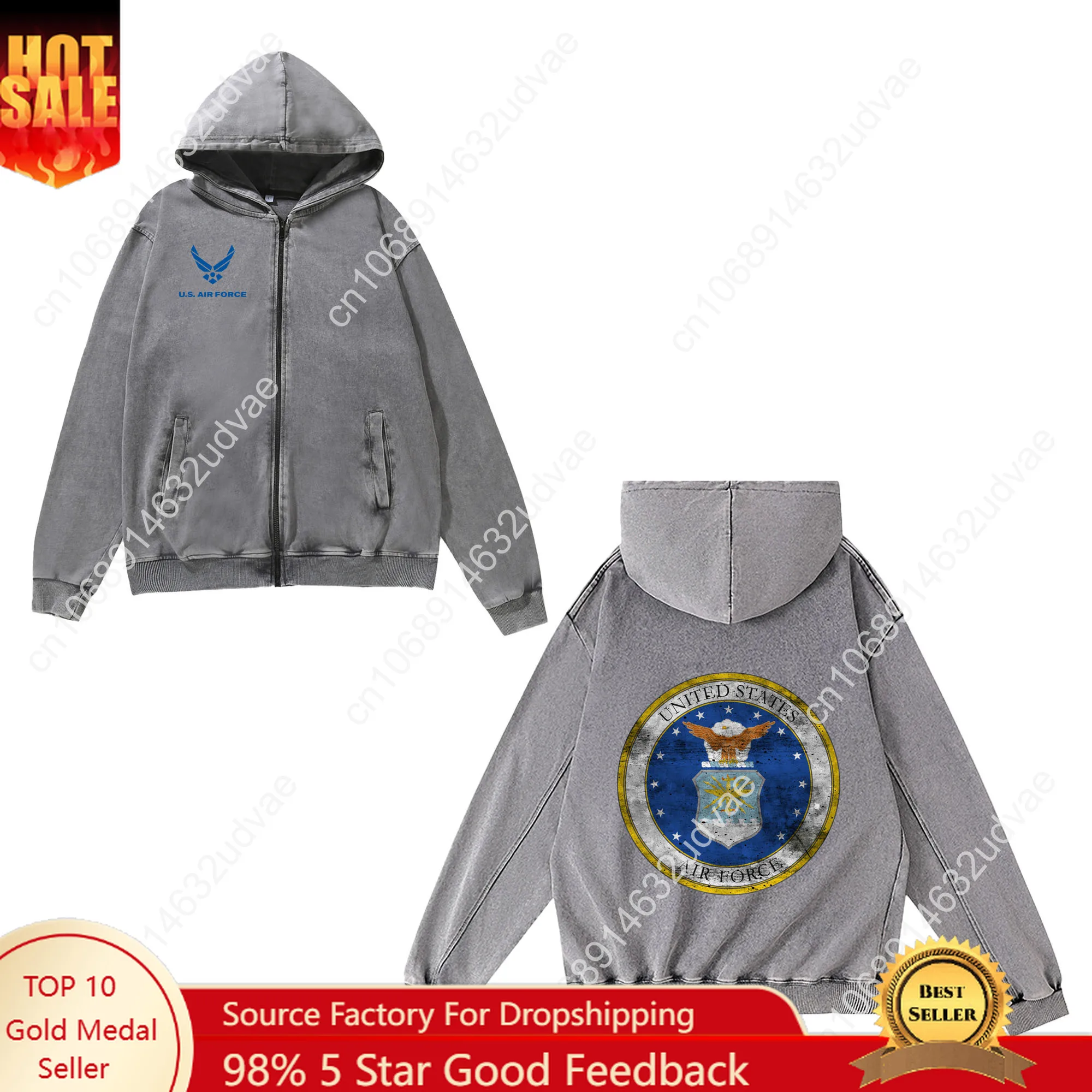

United States Air Force Zipper Sweatshirt Man Woman Teenager Retro Hoodies Vintage Pullover Sweat with Pocket Full Jacket Tops