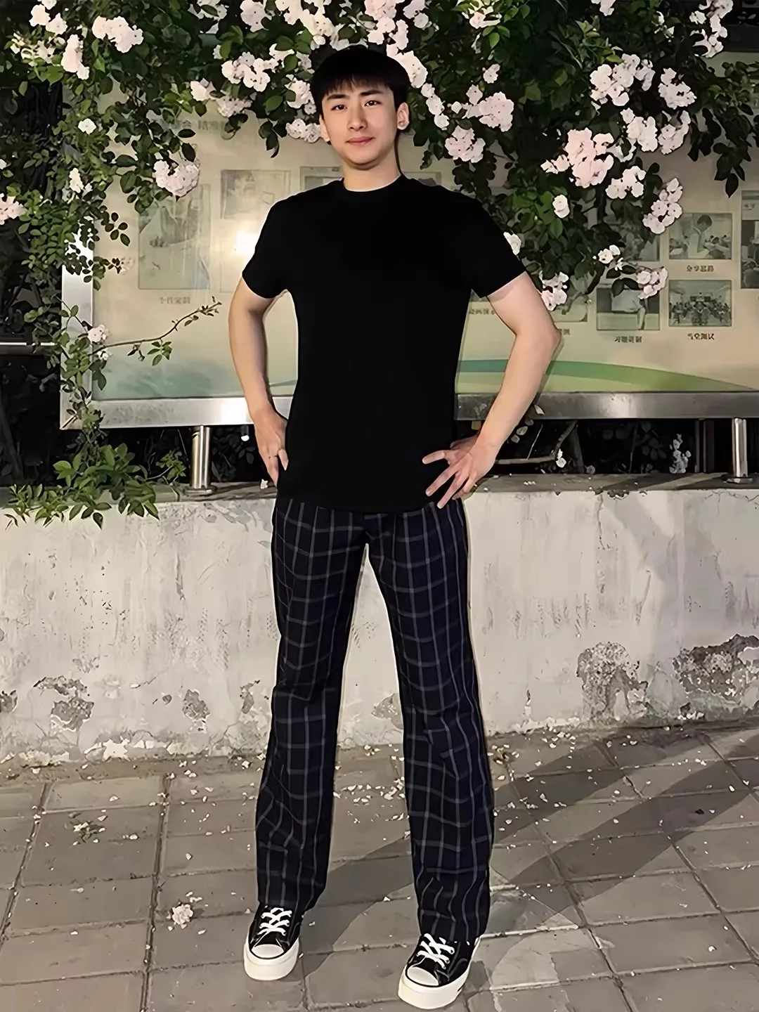 

American Retro Plaid Men's Autumn Thin Sport Casual Set High Street Ootd Matching Whole Set Long Pants ort Sve T-irt
