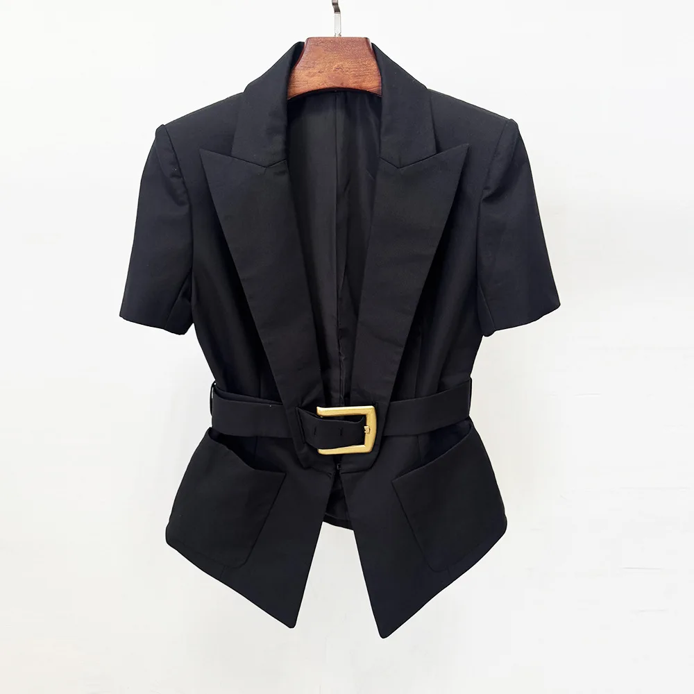 Immagine 6: HIGH STREET Ultima Moda 2026 Giacca Designer da Donna a Maniche Corte con Cintura Blazer Casual