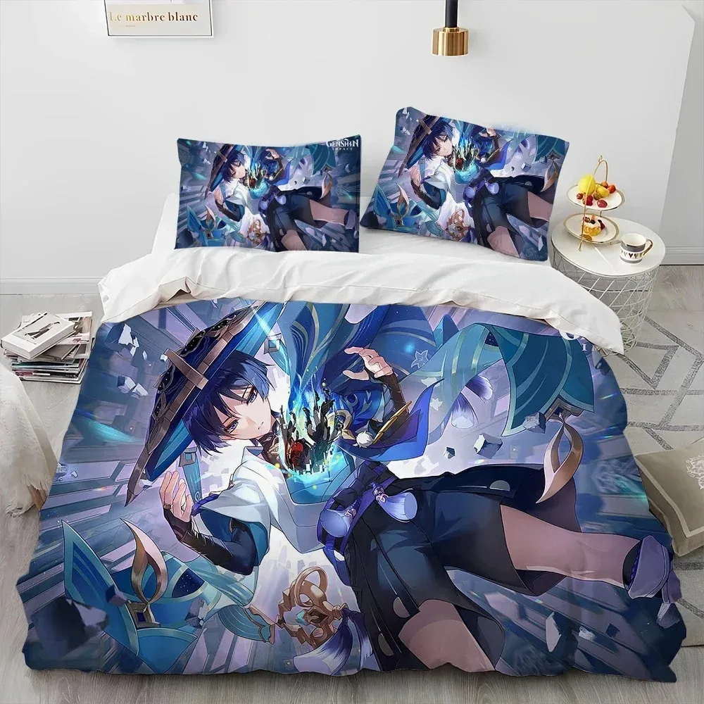 

Genshin Impact Game Gamer Cartoon Comforter Bedding Set,Duvet Cover Bed Set Quilt Cover Pillowcase,king Queen Size Bedding Set S