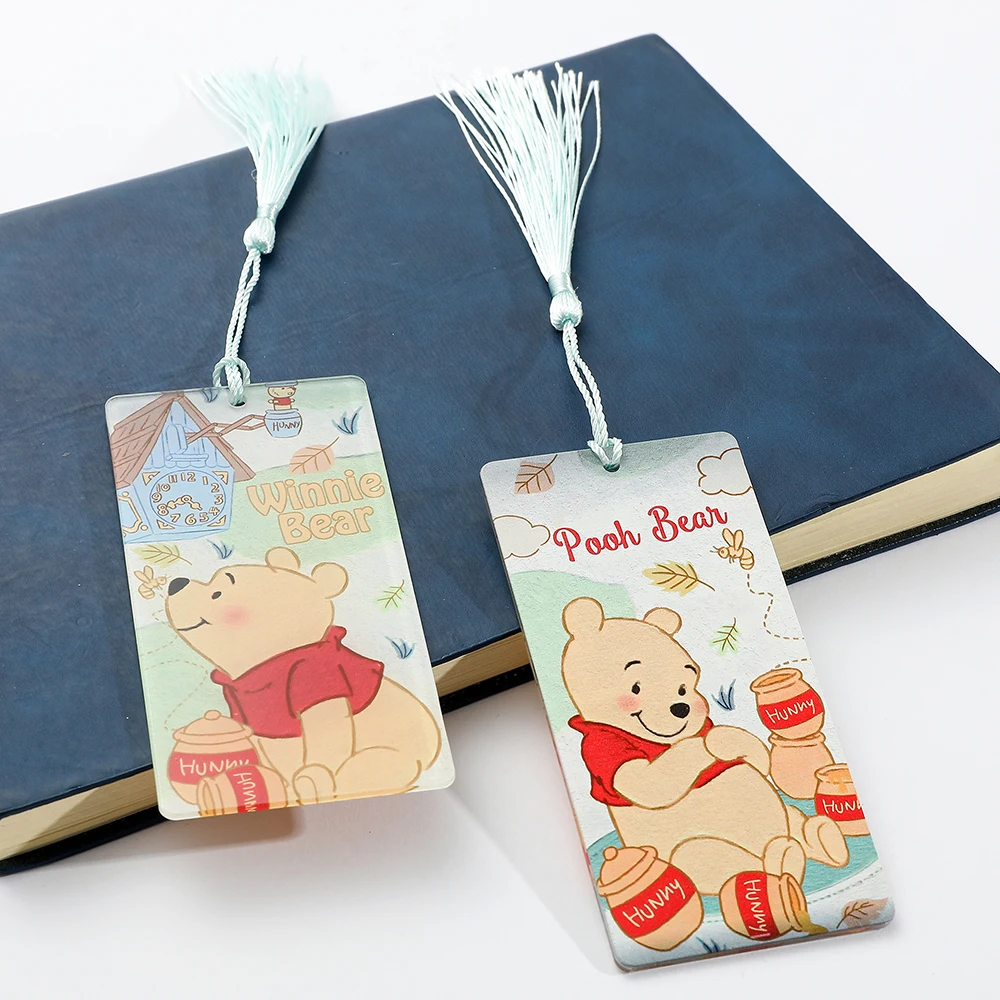 Disney Cute Winnie the Pooh Bookmark - Cartoon Pattern Acrylic Tassel Bookmark, Boy and Girl Learning Stationery Gift, Page Tag