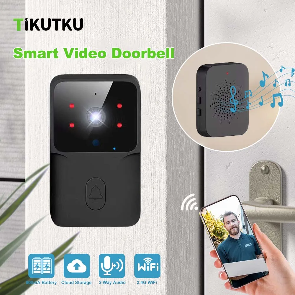 Video Doorbell Camera with Chime WiFi Wireless Night Vision Smart Home Indoor Security Protection Rechargeable Battery Door Bell