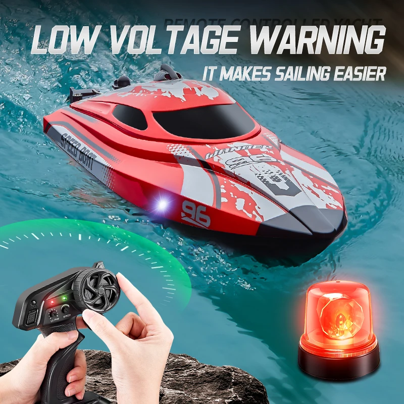 Hjusk-Bateau télécommandé à grande vitesse pour enfants, bateau de vitesse d'eau avec lumière, jouet aquatique, cadeau de course, soleil, batterie RC, 2.4GHz