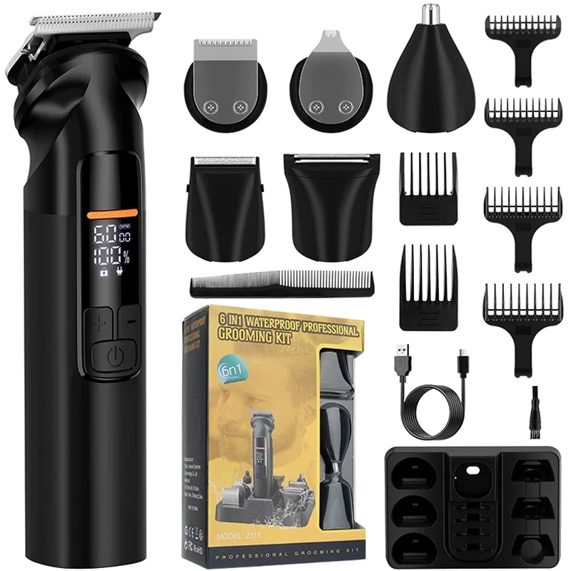 Mens Body Hair Trimmer 4 in 1 IPX6 Waterproof Pubic & Groin Shave Electric Grooming Kit for Men Nose Beard Trimmer USB Charge