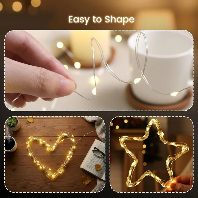 أضواء سلسلة LED قابلة للشحن أضواء الجنية وميض صغير النحاس ضوء الموقت انفصال تصميم هالوين الزفاف زينة عيد الميلاد #5