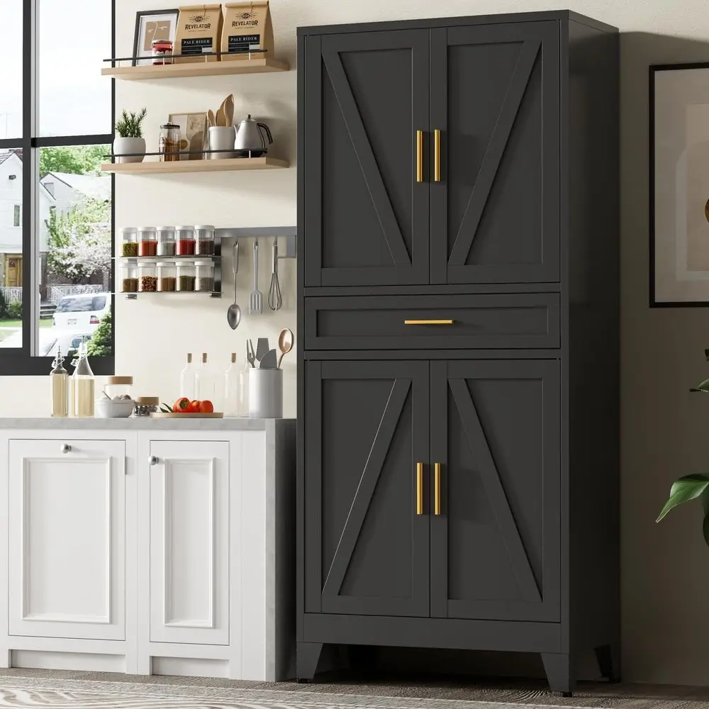 

Tall Metal Storage Cabinet with Drawer and Adjustable Shelves,Farmhouse Kitchen Pantry Storage Cabinet with Doors,Large Wide Ca