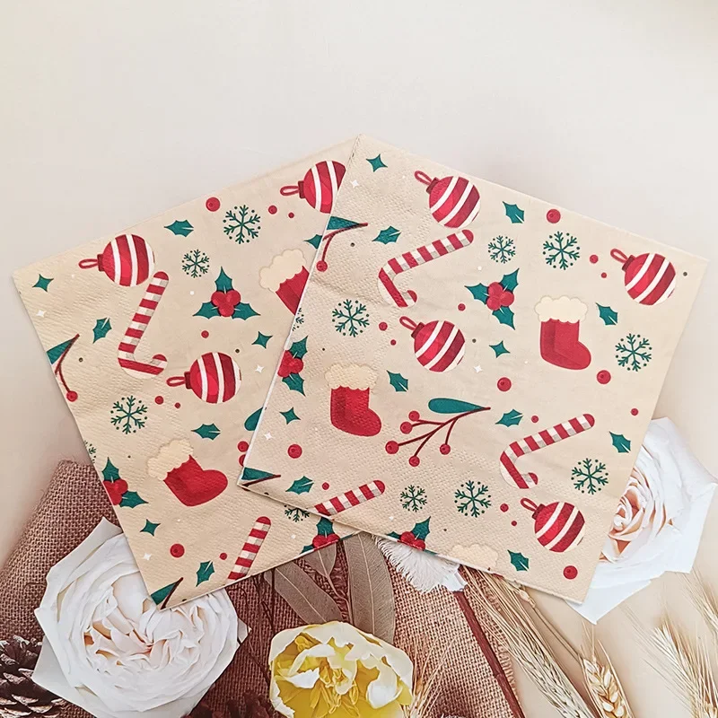 20Pcs 40Pcs 2-Ply Christmas Element Printed Napkins Disposable Paper Placemats for Xmas Party Table Home Decoration