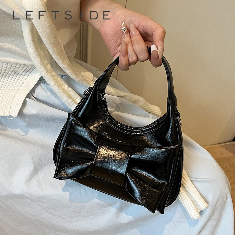 

LEFTSIDE Small Bow Design PU Leather Crossbody Bags for Women 2025 New Trend Fashion Shoulder Bag Ladies Handbags and Purses