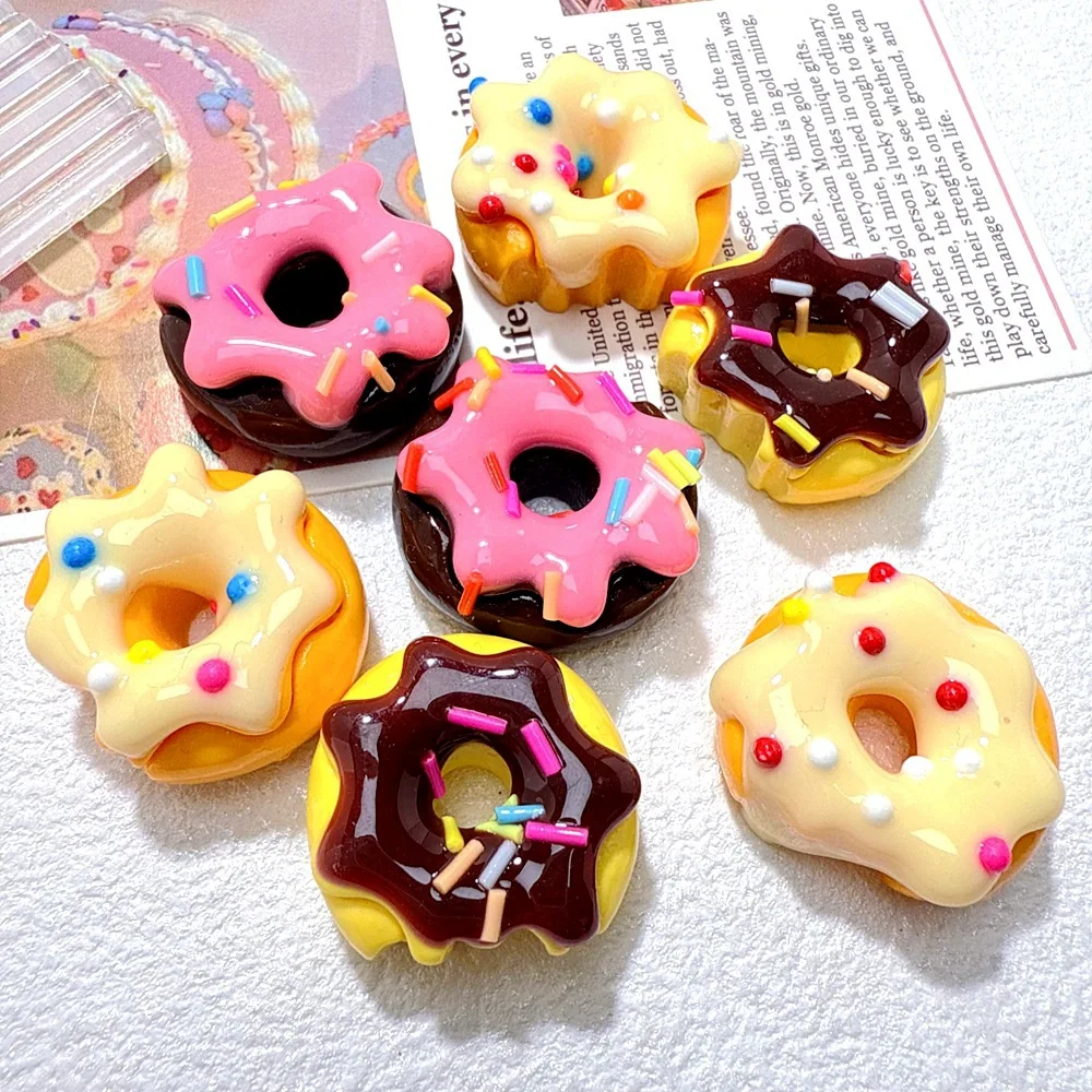 5pcs Resin cake accessories for imitation cream doughnuts diy handmade Mobile phone case decoration hair clip Keychain pendant