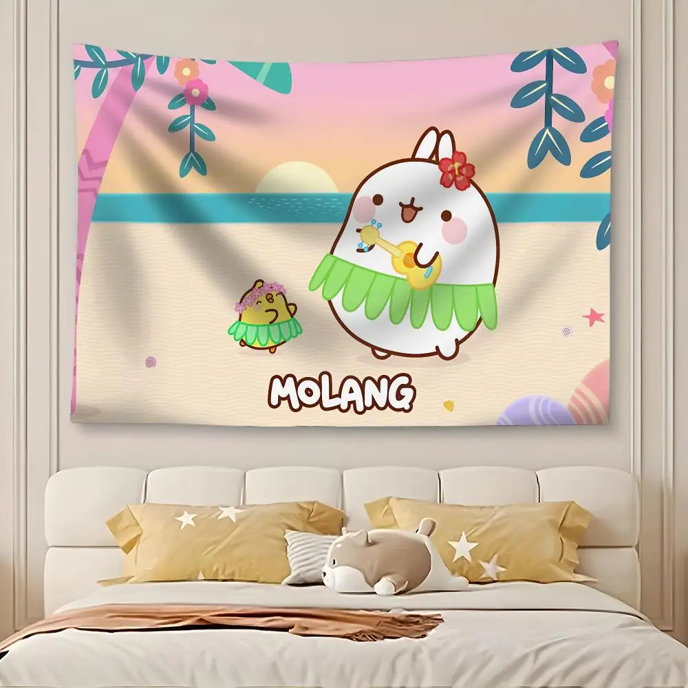 Cartoon Anime M-Molang Tapestry Art Decor Banner Microfiber Backdrop for Bedroom Living Room Bar Garden Party