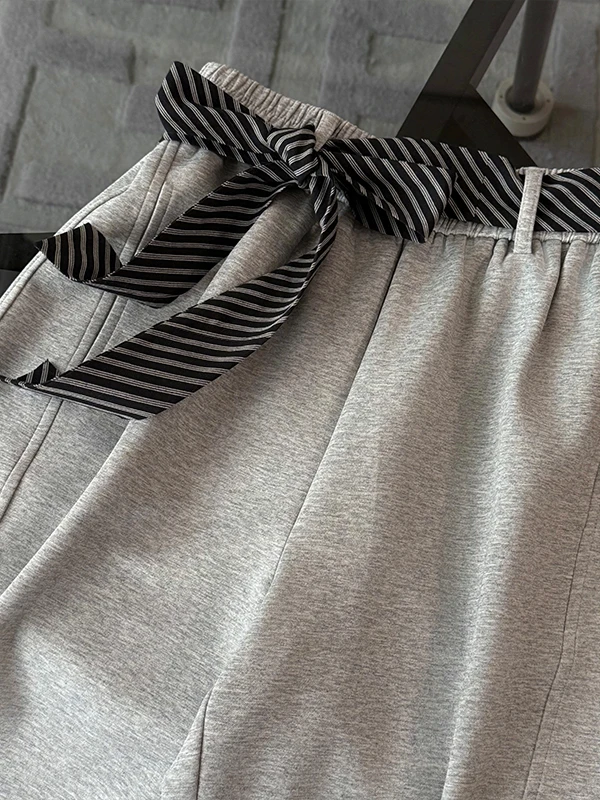 Street Style Casual Sportswear Set Women's Winter Korean Fashion Grey Jacket Top Wide Leg Workwear Pants Two Piece Set view 4