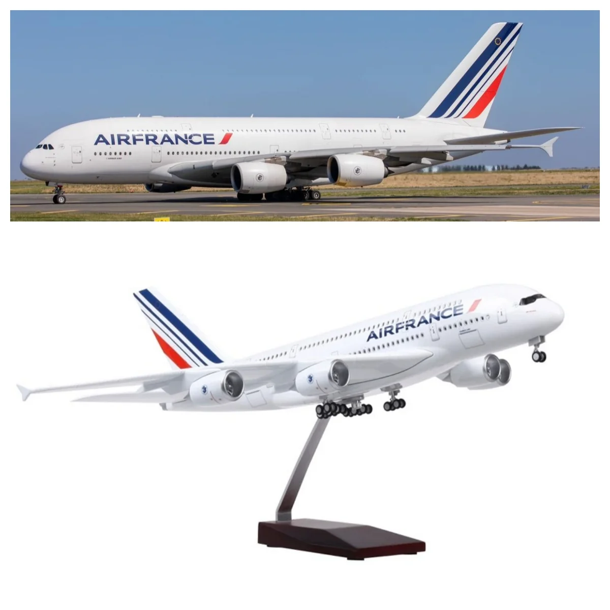 Modèle d'avion Air France A380 en résine moulée sous pression, 47 cm, avec train d'atterrissage, roues et LED, avion souvenir, objet de collection.