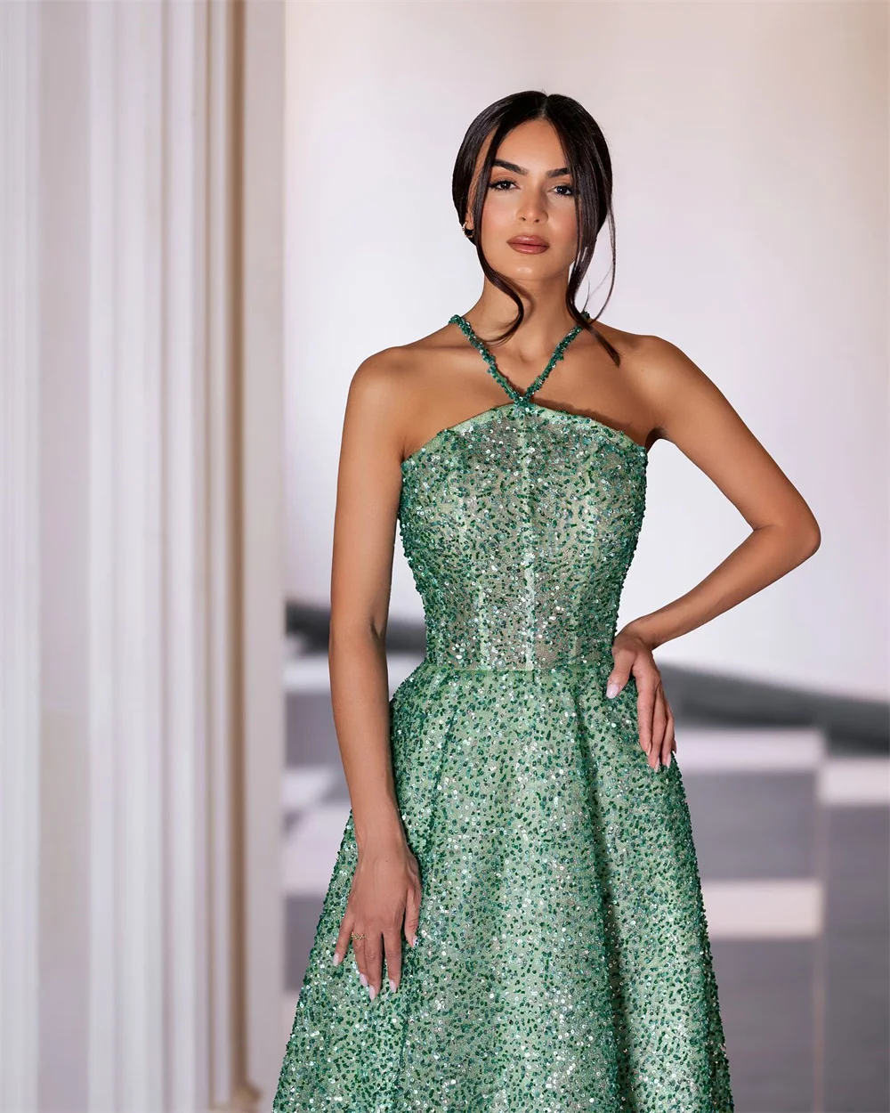 Customized Saudi Arabia Evening Gown Prom Dress Spaghetti Strap A-line Floor Length Skirts Sequin Bespoke Occasio