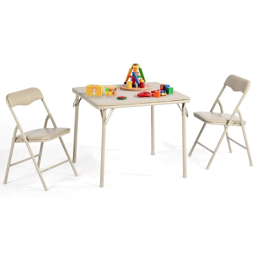FurnitureR Klaptafel en stoelenset Kleine opvouwbare vierkante tafel en 2 stoelen PVC gewatteerde stoelen Metalen frame Ideaal voor kleuterschool