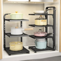 Pot Layer Kitchen 2/3/4 For Non-slip Pan Rack Organizer Multi-layer Cabinet Pot Holder Shelf Tiers Pot Organizer Adjustable And