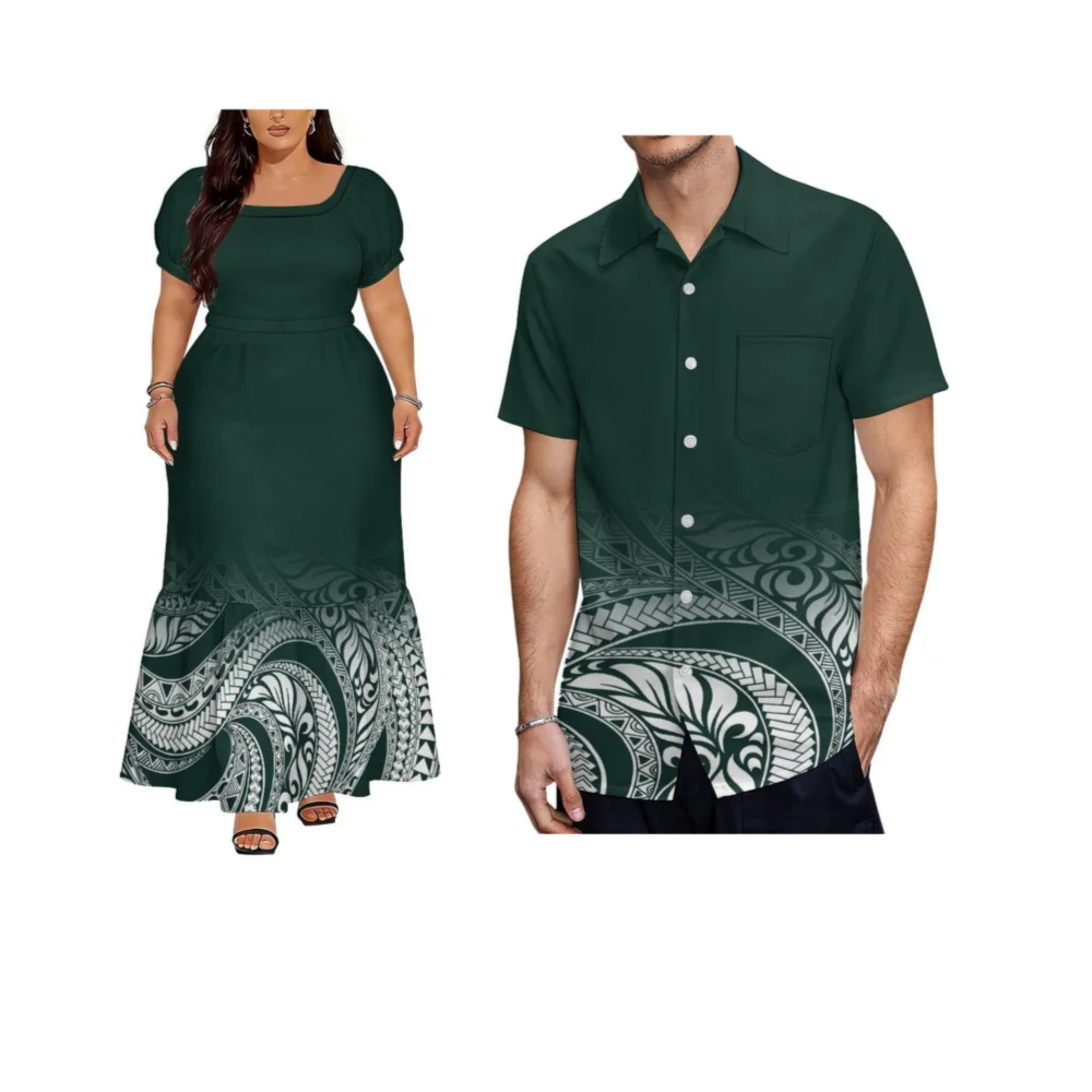 Fashion Summer Custom Women'S Wear Polynesian Women'S Short-Sleeved Dress In Polynesian Samoa Island Style Men'S Beach Shirt