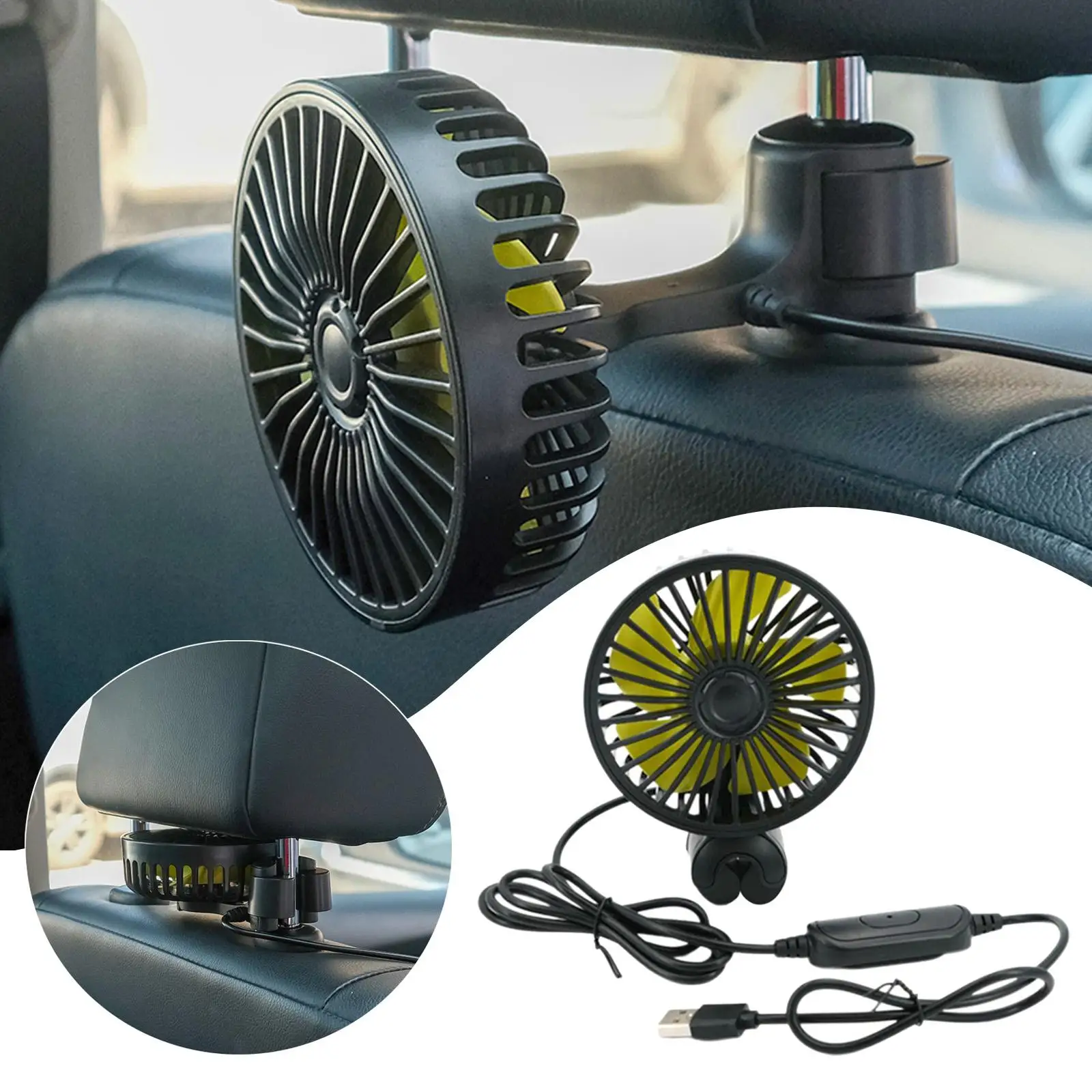 Wired Car Rear Seat Cooling Fan 3 Speed Fit for Travel Kitchen Long