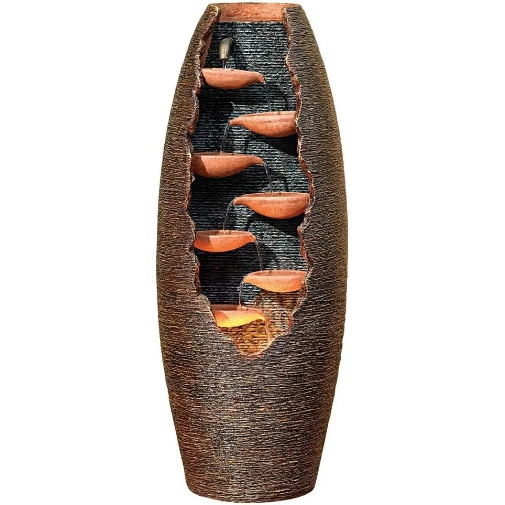 

Nathan Seven Cascade 35" High Large Rustic Indoor Outdoor Decor Resin Floor Fountain with Light LED Standing Cut-Away Water Feat