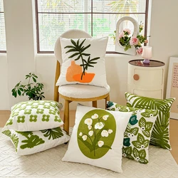 45x45cm New Product Minimalist Green Leaf Embroidery Pillows Cover Decorative Cushion Cover Soft Pillowcase for Sofa Home Decor