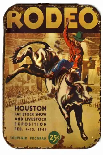 Houston Stock Show and Rodeo All Metal Tin Sign Poster Vintage