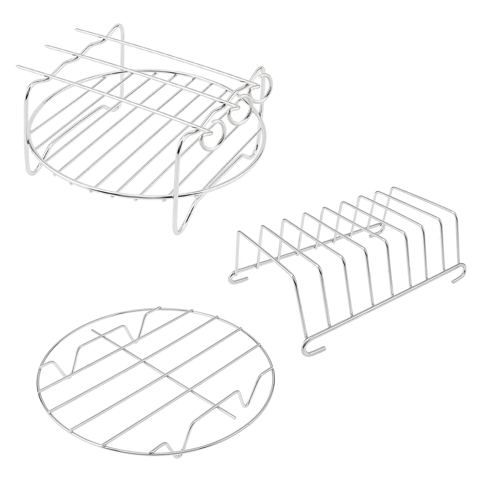 3pcs 6inch Multipurpose Stainless Steel Layer Rack with Skewer Round Cooking Rack Toast Rack,Reusable Air Fryer Mounting Bracket