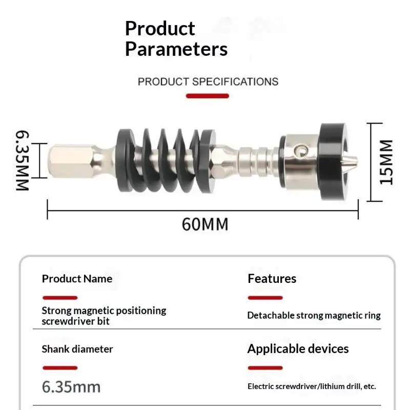 1 Stück 1/4 Zoll Sechskant PH2 Kreuzschraubendreherkopf Magnetischer Schraubendreherkopf Magnetring zur Positionierung Abnehmbarer Begrenzungsring – Detail 9