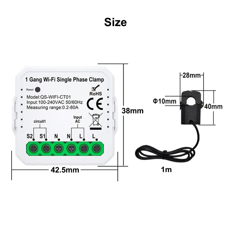 Tuya Smart Electricity Meter, Power Meter Module, Photovoltaic Wire Clamp APP, Intelligent Power Monitoring CT0102