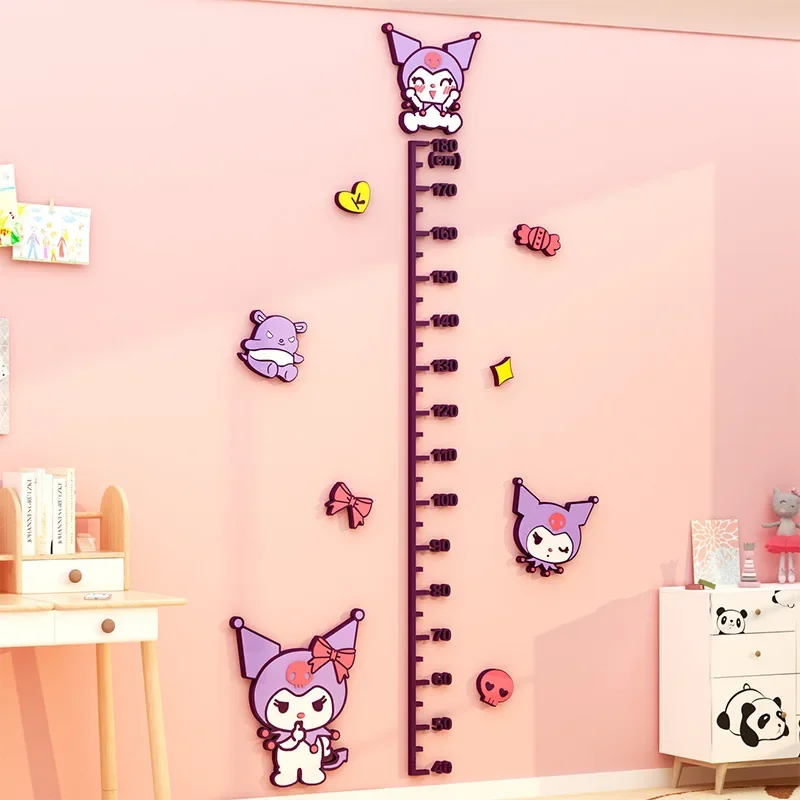 Sanrio Hello Kitty Children Height Measure 3D Mural Lovely Growth Chart Kuromi Cinnamoroll Wall Sticker Kids DIY Room Decor