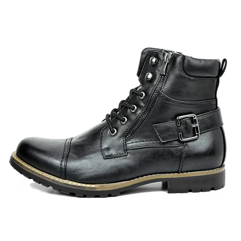 Botas de motocicleta con doble cremallera de Metal Para Hombre, botines casuales de cuero, Botas tácticas militares Para Hombres