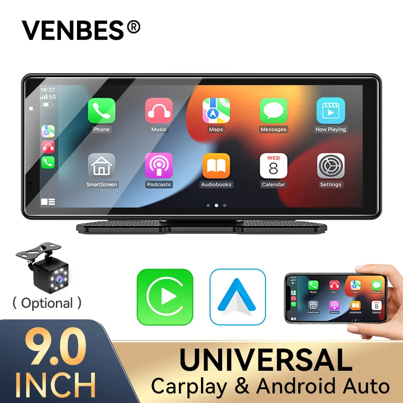 

VENBES 9 Inch Carplay Android Auto Car Multimedia Portable Screen Wireless Navigation Bluetooth IPS