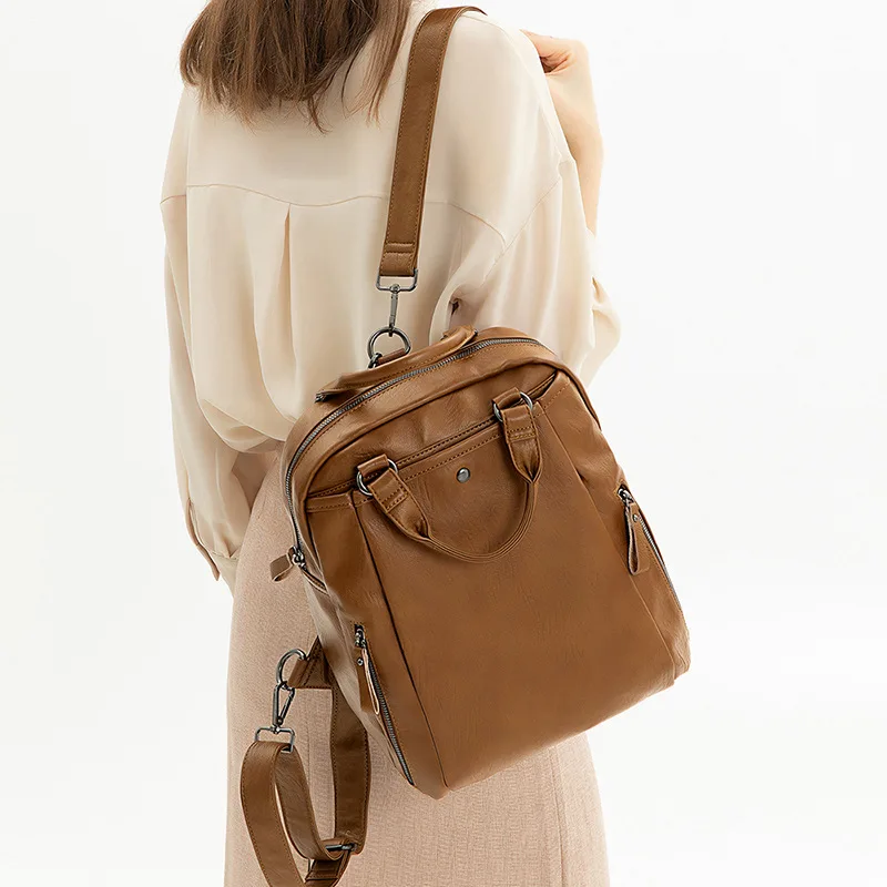 Fashionable large capacity minimalist computer bag versatile business women's soft leather backpack