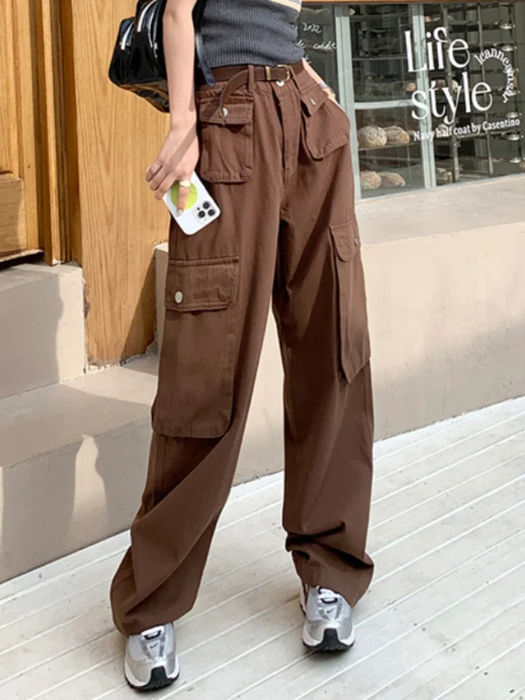 Cargo Pants Women High Waist Pockets Japanese Style Retro Trousers Loose Streetwear Hotsweet Solid Full Length All-match Gothic