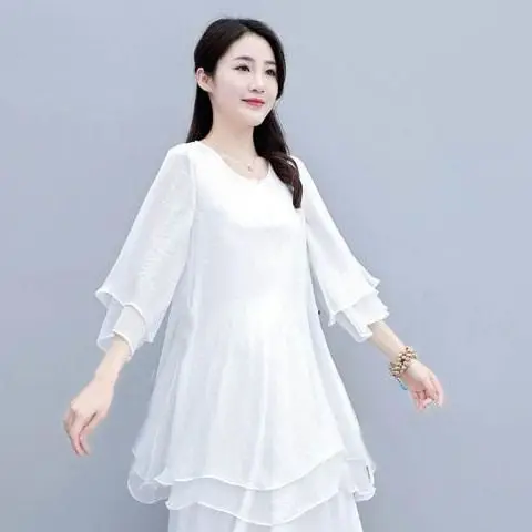 Nieuwe mode casual Chinese stijl zomer dames chiffon top los en dun