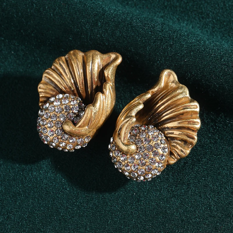 

Vintage 18k Real Gold Color Conch Rhinestone Earrings Woman Elegant Luxury Quality Jewelry Fashion Designer Gift 2025 Trend New