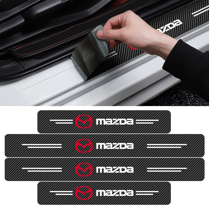 4Pcs New Car Door Plate Carbon Fiber Threshold Protector Sticker Decals For Mazda 3 CX5 2 CX3 CX9 MX5 RX8 Axela Demio Atenza MS