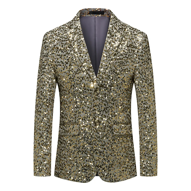 Silver Sequin Suit Jacket Men\'s, Fashion Slim Dress Coat, Wedding Party Print Jaqueta Gold Green Blue Terno Masculino M-5XL 6XL