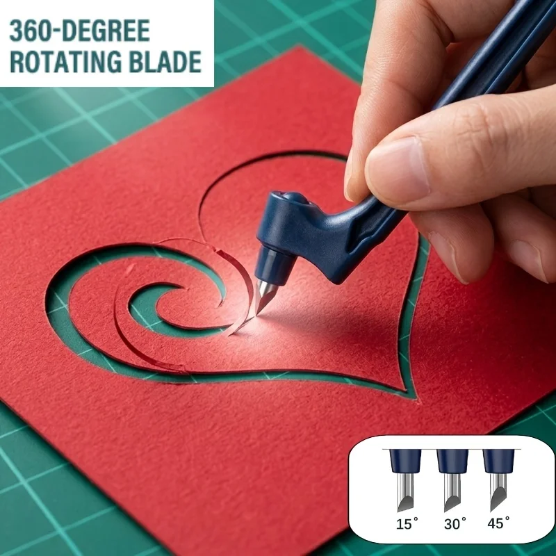 Gyro Cutting Tool - 360° Rotating Blade Paper Craft Scissors, Stainless Steel Craft Cutter (1 Handle + 4 Blades Included)