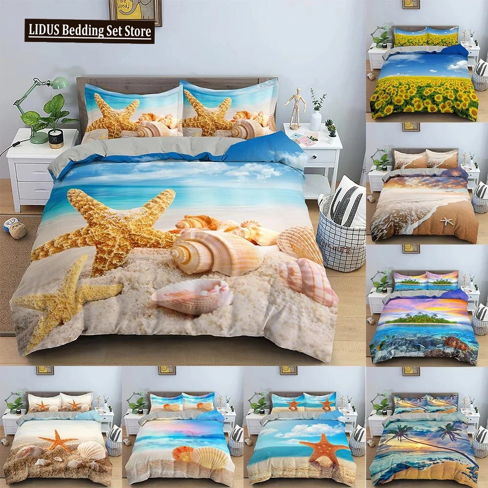 

Starfish Duvet Cover Conch Beach Pattern Bedding Set For Kids Bedroom 3D Quilt Cover Ocean World Comforter Covers Home Textile