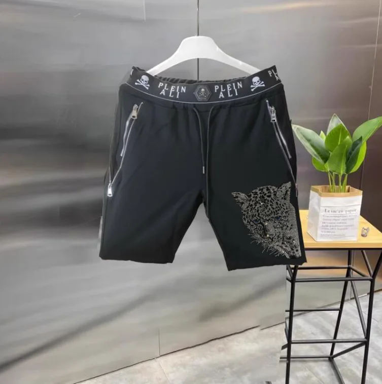 

Мужские летние повседневные шорты со стразами и черепом, дизайн с высокой талией, мягкая ткань, эластичная талия, удобная повседневная одежда, милые узоры