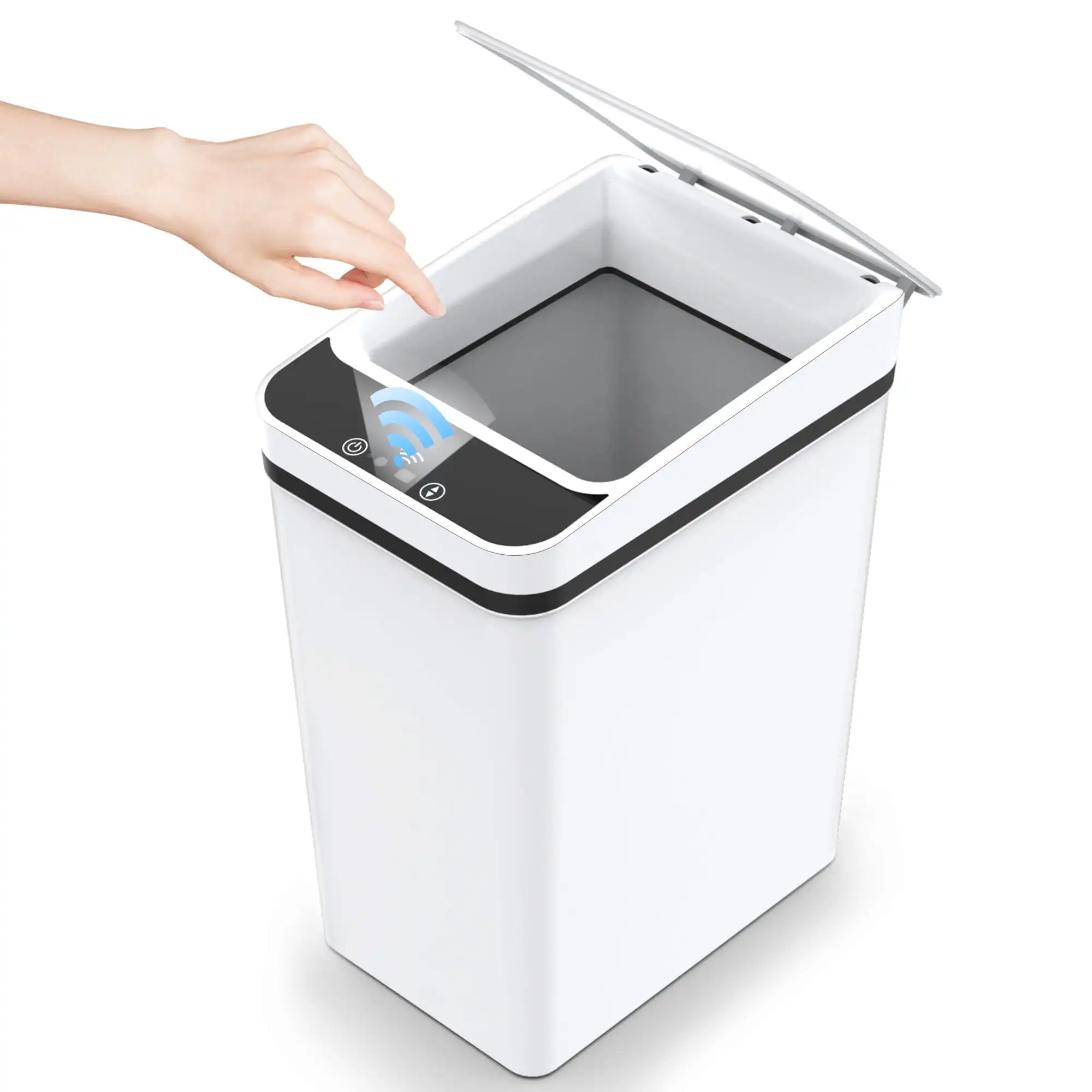 

Automatic Bathroom Trash Can with Lid, 3.2 Gallon Touchless Trash Bin, Smart Plastic Slim Garbage Can Small White Wastebasket