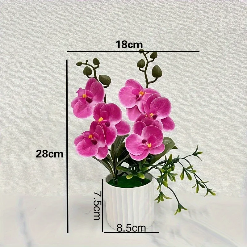 Künstlicher Orchideen-Schmetterlings-Doppelbündel mit 6-Blüten, Topfpflanzenfolie, realistisches Grün, Szenen-Setup für die Innenfotografie – Detail 5