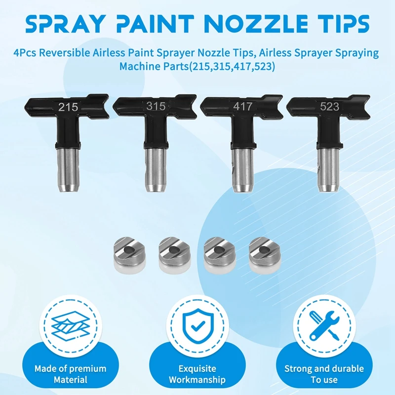 ABRE-4Pcs Reversible Airless Paint Sprayer Nozzle Tips, Airless Sprayer Spraying Machine Parts(215,315,417,523)