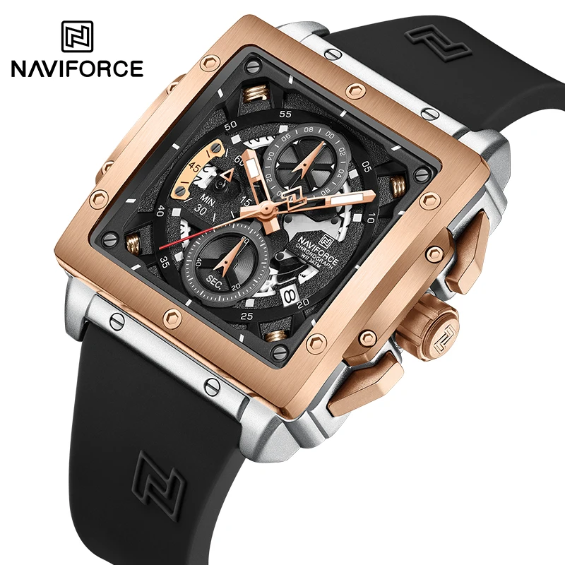 NAVIFORCE Original Brand Male Fashion Wild Watches Mens Multifunctional Waterproof Quartz Chronograph Silicone Strap Wristwatch