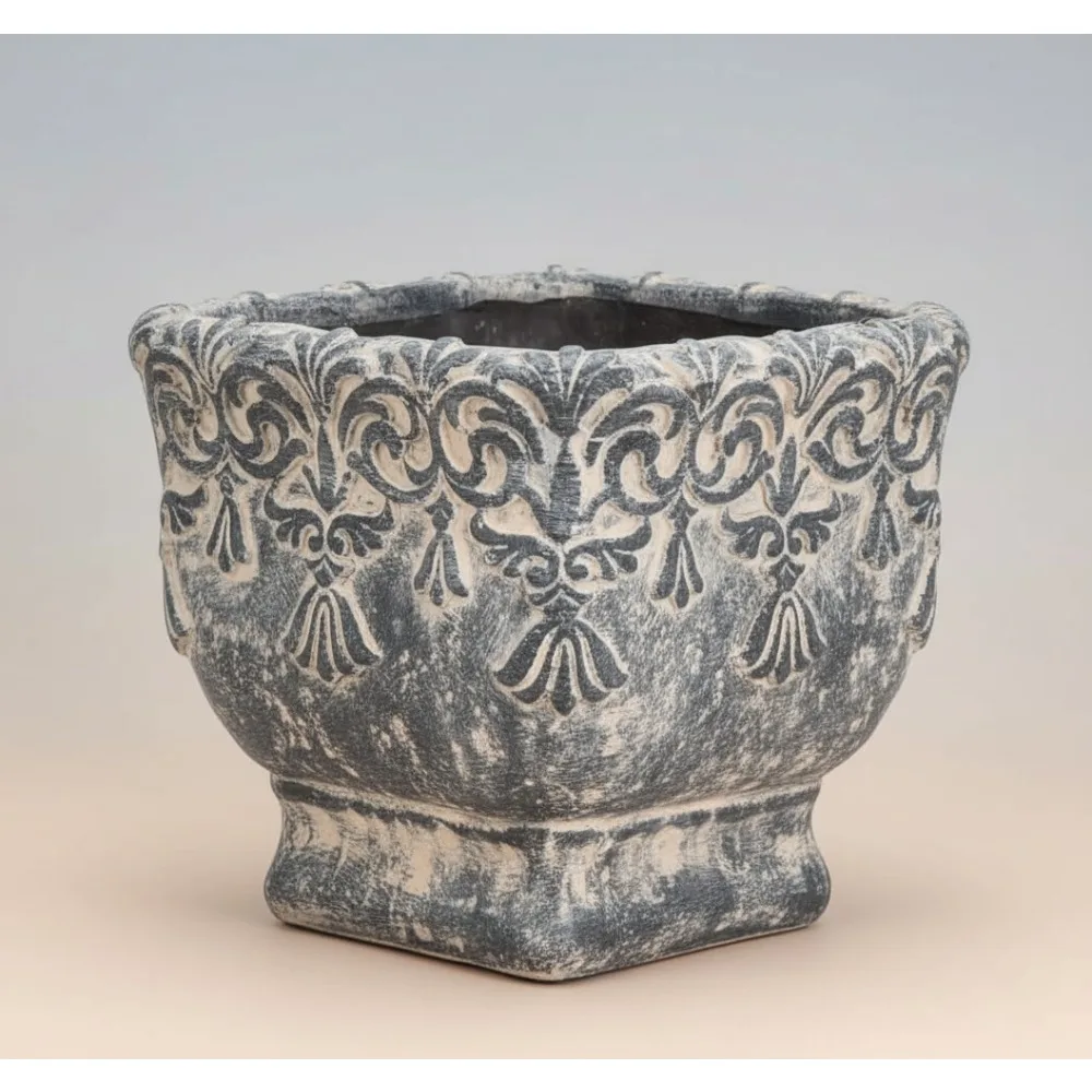 

6,5-дюймовый винтажный бетонный горшок для растений с тиснением, дренажное отверстие для суккулентов, домашний и наружный декор