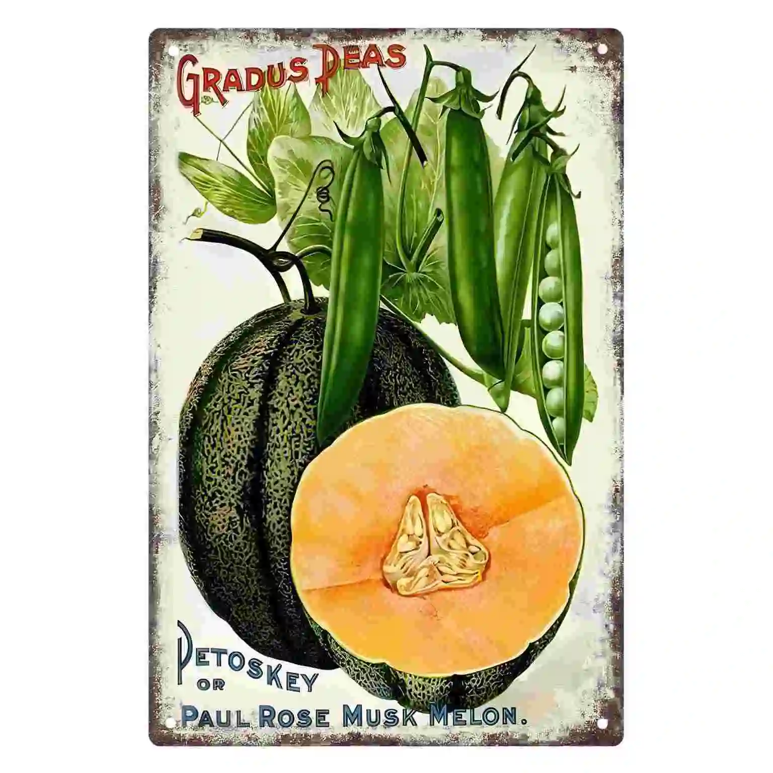 Letrero Metálico Decorativo 2D Plano de 1 Pieza con Diseño Vintage de Gradus Deas Petoskey o Paul Rose Musk Melon para Hogar, Cafetería, Cocina, Granja