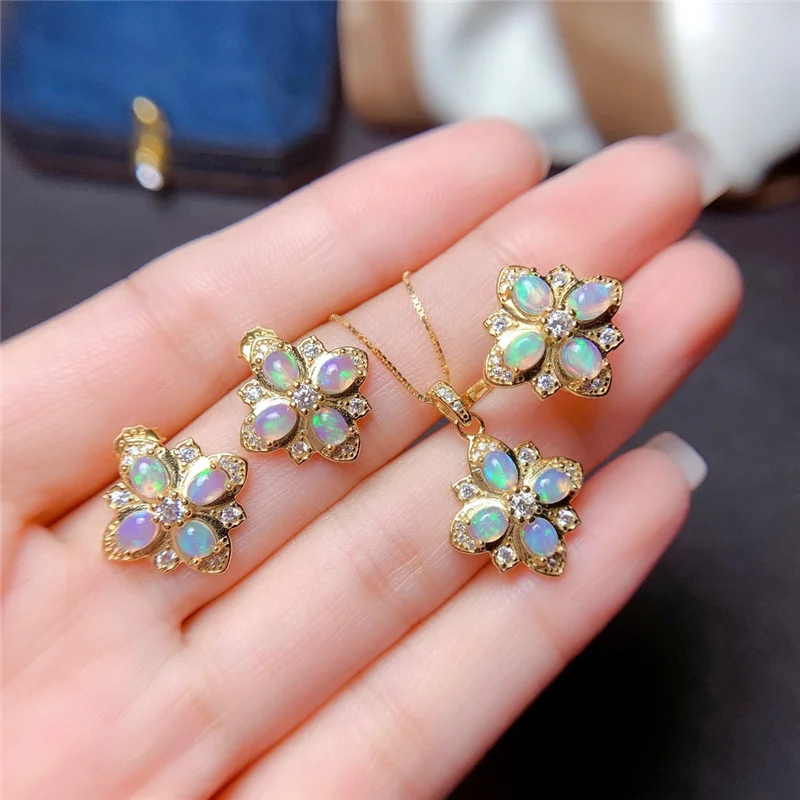 

Natural Color Gradient Opal Ring 925 Sterling Silver European and American Ins Style Personality Seven-color Light Opal Pendant