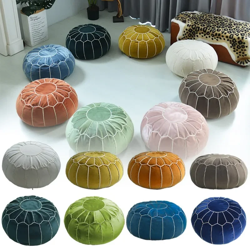 Velvet Moroccan Pouf 50cm Embroider Craft Japanese Style Creative Tatami Futon Ottoman Footstool Unstuffed Cushion (no Filling)