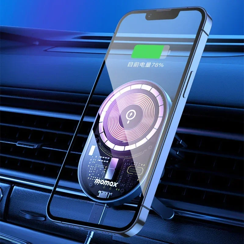 MOMAX Magnetic Car Holder Magsafe iPhone 12 13 14 Pro Max Accessories 15w Fast Qi Wireless Charging Mount for Smartphone Charger