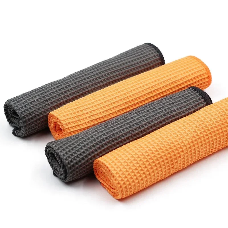2PC 40x40cm Microfiber Car Wash Towels Water Drying Window Clean Wipes Auto Detailing Waffle Weave Kitchen Bath Glass Cleaning