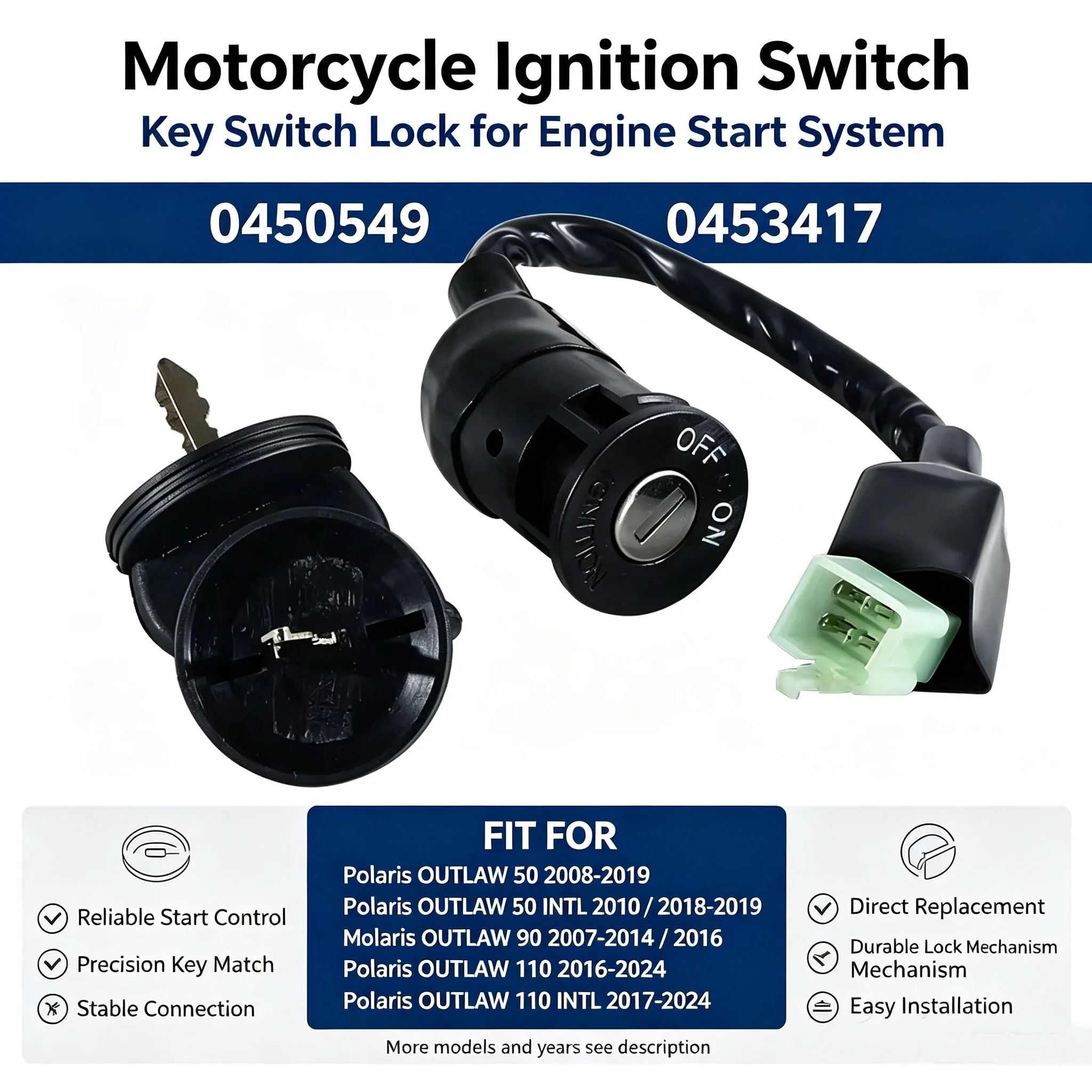 For Polaris OUTLAW 50 90 110 90X SCRAMBLER 50 90 SPORTSMAN 90 110 PREDATOR 50 SAWTOOTH 200 0450549 Ignition Switch Locks Kit